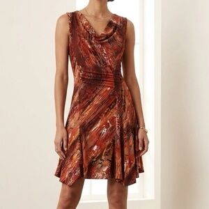 Vintage 90s Robbie Bee Red Orange Paint Splatter Stretchy Mini Dress Medium